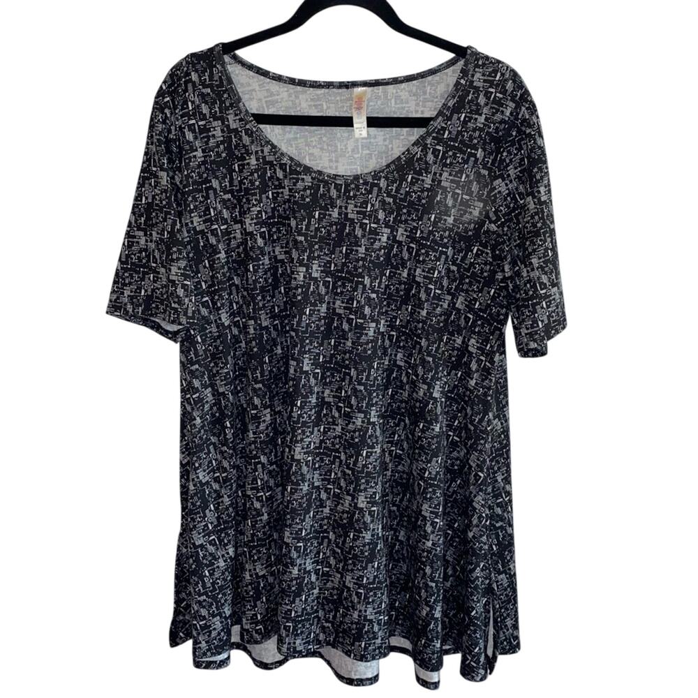 LuLaRoe XL Black Gray Abstract Print Swing Tunic Top Short Sleeve Flowy